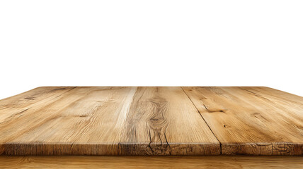Empty wooden table or counter isolated on transparent background — high resolution PNG cutout with natural wood grain, clean clipping path mockup for product display, food photography backdrop