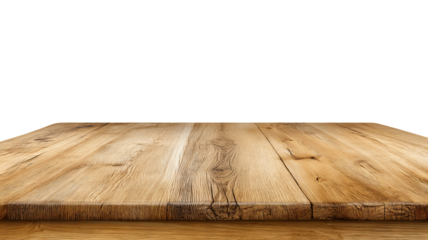 Empty wooden table or counter isolated on transparent background — high resolution PNG cutout with natural wood grain, clean clipping path mockup for product display, food photography backdrop