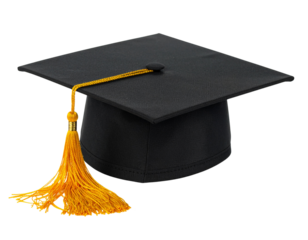 Black Graduation Cap with Tassel, Side View, Isolated on Transparent Background