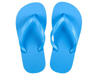 Bright Blue Isolated Flip-flops, Top Closeup View, AI Transparent PNG Background