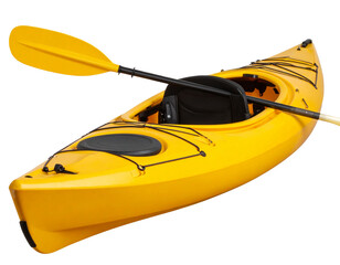 Bright Yellow Kayak with Paddle, Side View, Transparent Background