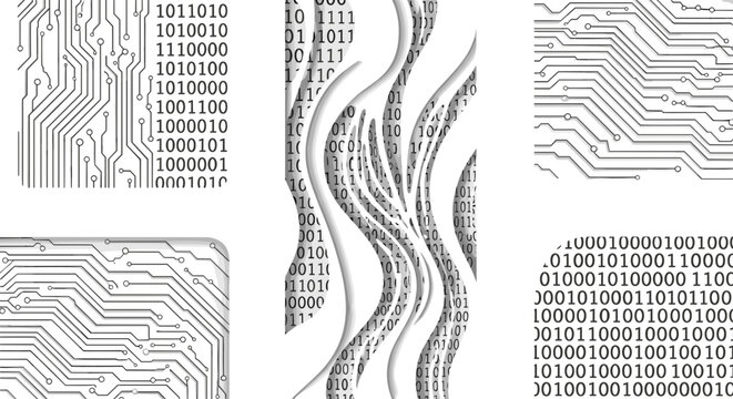 Abstract digital glitch art with distorted binary code patterns