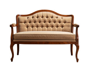 Classic Upholstered Bench with Button Tufts, Isolated PNG on Transparent Background