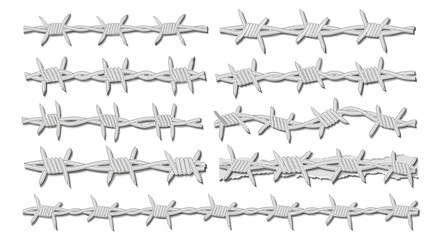 Close-up view of multiple strands of barbed wire on black background