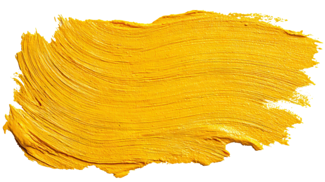 Vivid yellow paint stroke — high-resolution PNG cutout, isolated on transparent background with realistic acrylic brush texture for clean compositing