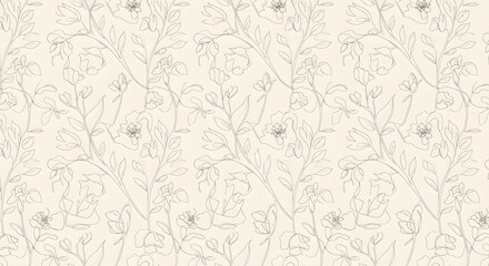 Delicate floral pattern featuring stylized flowers, leaves, and stems in a light, neutral color palette, creating a soft and elegant design.