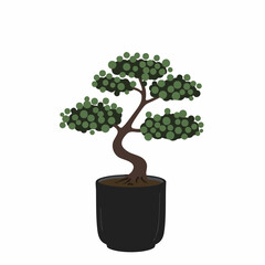 Stylized Bonsai Tree in a Black Pot, Serene and Artistic Composition.