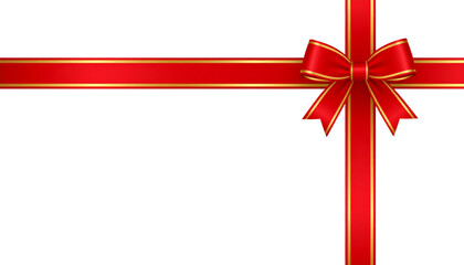 Blank red and gold ribbon roll set on white background