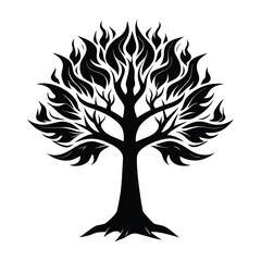 Obraz premium Stylized black silhouette of a tree with fiery flames for leaves
