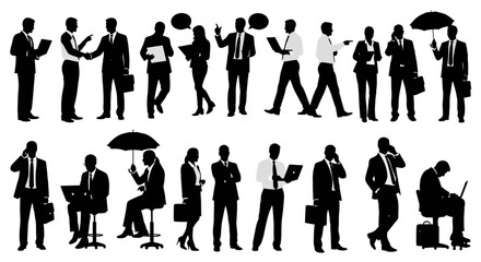 Business Meeting Silhouette – Professional Workers and Managers in Discussion
