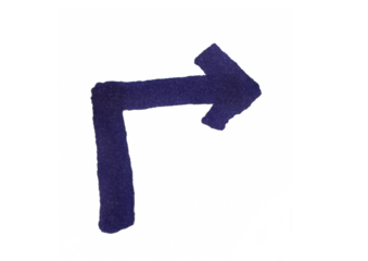 A single, thick hand-drawn blue arrow making a sharp right turn, symbolizing a change in direction, a new path, or a decisive shift in strategy.