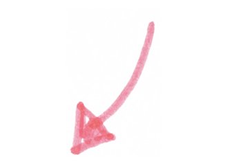 A single, hand-drawn red arrow with a graceful curve, pointing downward and slightly to the left, symbolizing a trend, a change in direction, or a graceful descent.