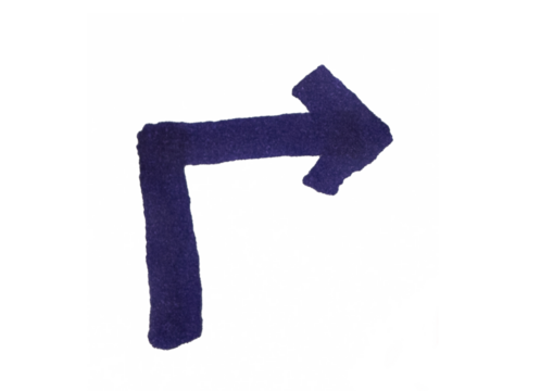 A single, thick hand-drawn blue arrow making a sharp right turn, symbolizing a change in direction, a new path, or a decisive shift in strategy.