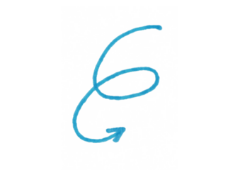 A hand-drawn blue arrow with a winding, spiral-like curve, pointing downwards. This simple doodle on a light background can represent a downward path, a spiral motion, a change in direction