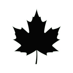 A graphic icon of a single black maple leaf silhouette, a classic Canadian symbol, isolated on a white background.