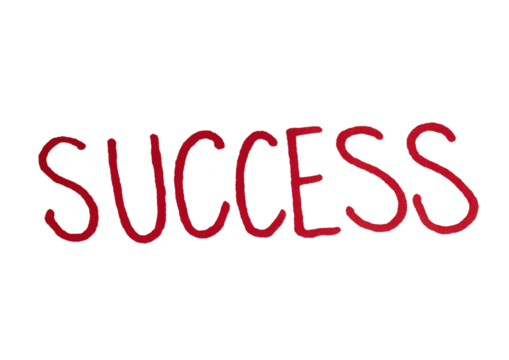 Hand-drawn word "SUCCESS" in red uppercase letters, representing achievement, motivation, and the concept of winning.