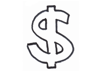 A simple, hand-drawn dollar sign in a thick black outline, symbolizing money, finance, economy, or business.