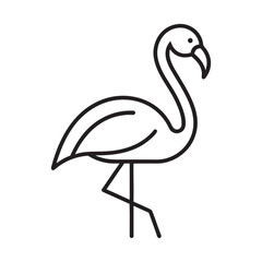 Simple black line art icon of a flamingo standing on one leg against a white background