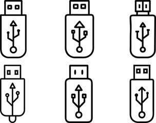 USB Flash Drive Icons Data Storage Technology Set