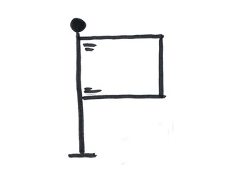 A simple, hand-drawn flag with a blank rectangle, symbolizing a goal, a destination, a marker, or a placeholder for a specific idea or message.