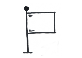 A simple, hand-drawn flag with a blank rectangle, symbolizing a goal, a destination, a marker, or a placeholder for a specific idea or message.