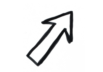 A simple, hand-drawn black arrow with a jagged, "lightning bolt" shape, pointing upwards and to the right, symbolizing a sudden increase, a breakthrough, or a quick change in direction.