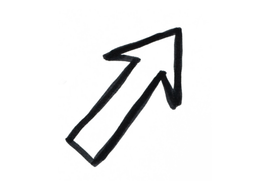 A simple, hand-drawn black arrow with a jagged, "lightning bolt" shape, pointing upwards and to the right, symbolizing a sudden increase, a breakthrough, or a quick change in direction.