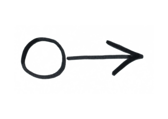 A simple, hand-drawn circle with a straight arrow pointing right, symbolizing a cause-and-effect relationship, a link, or a process moving in one direction.
