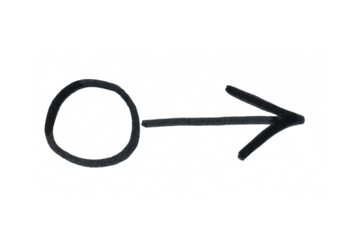 A simple, hand-drawn circle with a straight arrow pointing right, symbolizing a cause-and-effect relationship, a link, or a process moving in one direction.