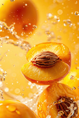 Several peaches and yellow peach juice. AI generative.