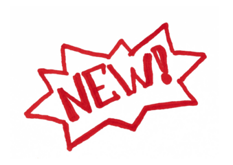 A vibrant red, hand-drawn starburst shape with the word "NEW!" in the center, conveying a sense of novelty, excitement, and a fresh start.