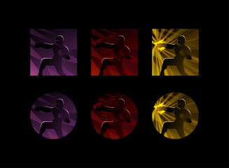 set of fantasy rpg game skill spell icon with shadow punch, fire punch, lightning punch attack