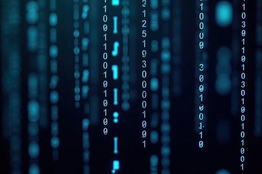 Vertical columns of binary code against a gradient background, representing data and technology