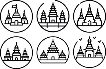 Asian Temple Icons Set: Spiritual Peace and Travel Design Elements