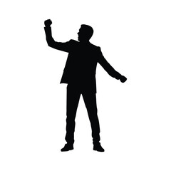 Silhouette of Confident Businessman with Raised Fist - Victory, Success & Empowerment