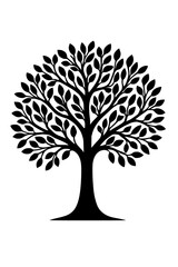 Naklejka premium Elegant Black and White Stylized Tree Silhouette, Peaceful Nature Illustration, Perfect for Eco-Friendly Branding and Design Projects.