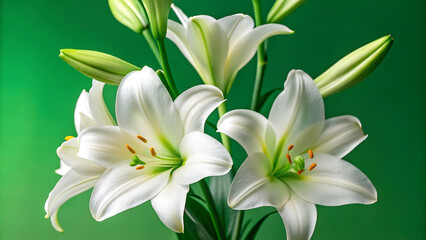 Fototapeta premium white tulips on green background