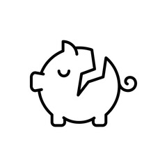 Broken piggy bank line icon. Loss of savings. Financial instability. Inflation and financial market volatility. Economic downturns, risk, money insecurity. Currency devaluation. Vector illustration. 