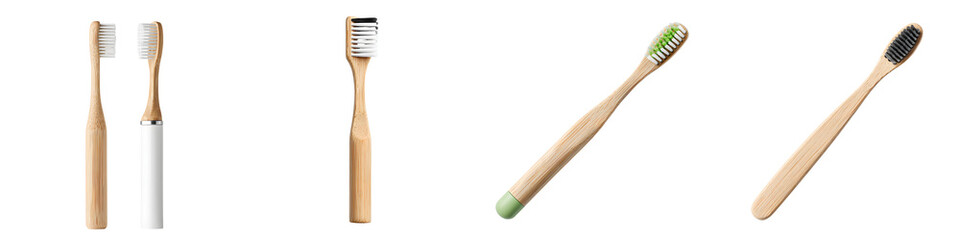Naklejka premium Eco-Friendly Bamboo Toothbrushes: Collection of Natural Toothbrushes on White Background