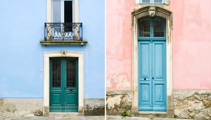 Pastel doors on vintage buildings