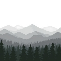 Fototapeta premium Serene Gray Mountain Range with Dense Forest in Misty Atmosphere