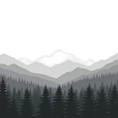 Fototapeta premium Gray Mountain Landscape with Dense Forest and Layered Hills in Monochrome Tones
