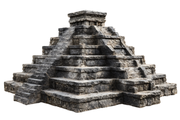 Ancient stone pyramid temple isolated on transparent background
