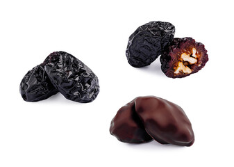 Healthy snack options featuring dried fruits and chocolate-covered treats