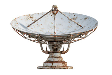 Old rusty satellite dish antenna isolated on transparent background