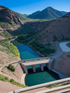 Water outlet of the Strontia Springs Reservoir Dam at the top of Waterton Canyon in Littleton, Colorado. Filmed in 4K.