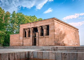 Debod temple, an ancient Egyptian temple that was transported from Egypt to Madrid&rsquo;s Cuartel de la Monta&ntilde;a Park, right next to Plaza de Espa&ntilde;a, in Madrid, Spain.