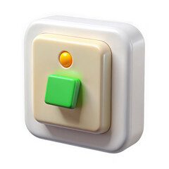 3d vintage light switch with green button isolated on transparent background