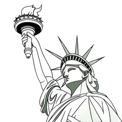 Striking graphic illustration of the statue of liberty with torch held high against a dark background © RUJINA