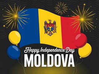 Moldova independence day celebration with flag and fireworks